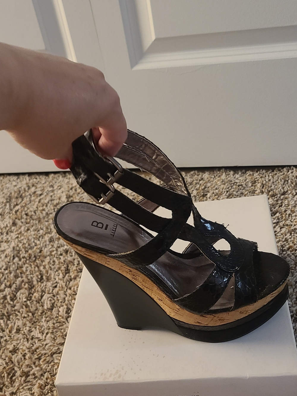 Bakers Black Cork Platform Heels Size 6 Strappy Y2K 6" Heel